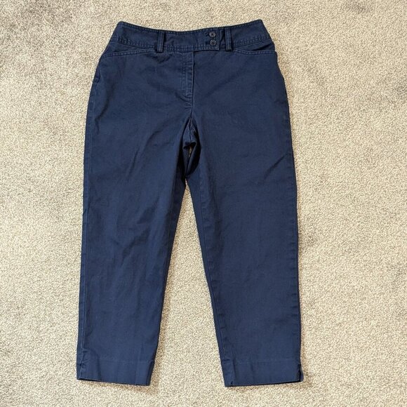 JONES NEW YORK Stretch Navy Blue Mid-Rise Front Zip Crop Pants; Size 8 - Picture 1 of 4